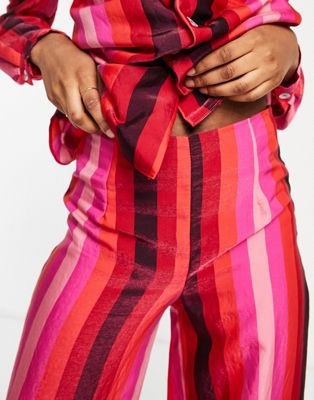 Never Fully Dressed striped trousers co-ord in pink and red
