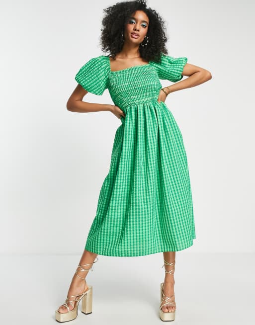 Never Fully Dressed – Strukturiertes Midi-Hängerkleid mit grünem Karomuster