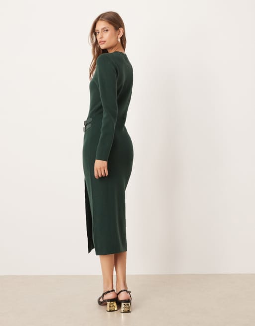 Never Fully Dressed stud knit midaxi dress in bottle green | ASOS