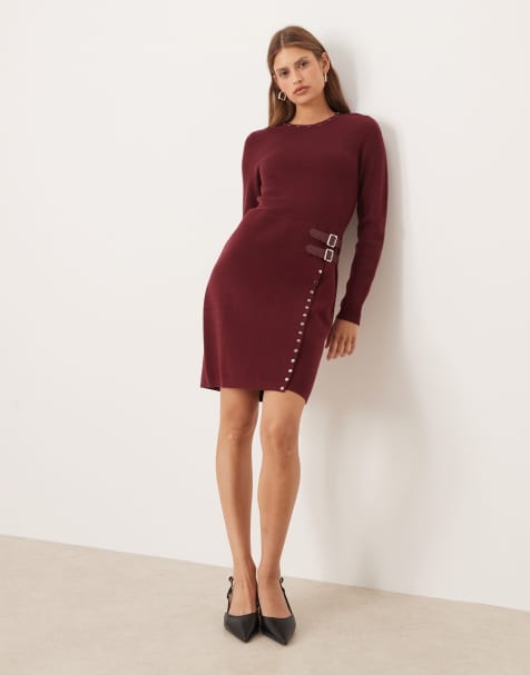 Never Fully Dressed stud knitted mini dress in burgundy - view 1