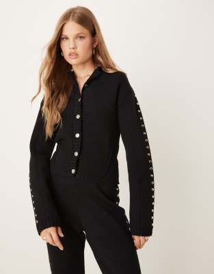 Never Fully Dressed Studded Knit Cardigan In Black