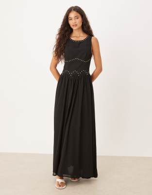 studded maxi dress in black