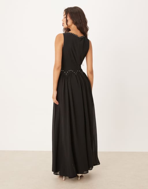 Never Fully Dressed studded maxi dress in black