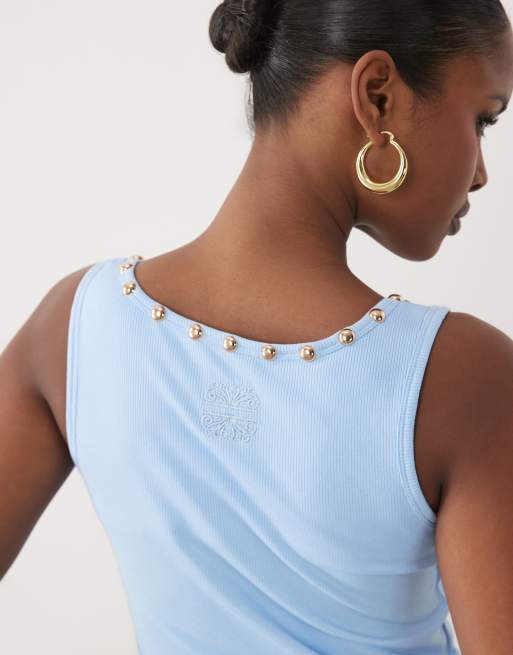 Never Fully Dressed studded ribbed scoop neck tank top in light blue, 2 of 4