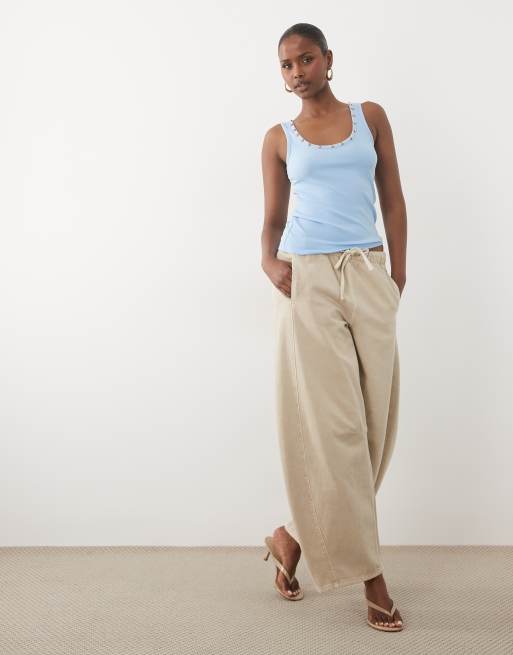 Never Fully Dressed studded ribbed scoop neck tank top in light blue, 3 of 4