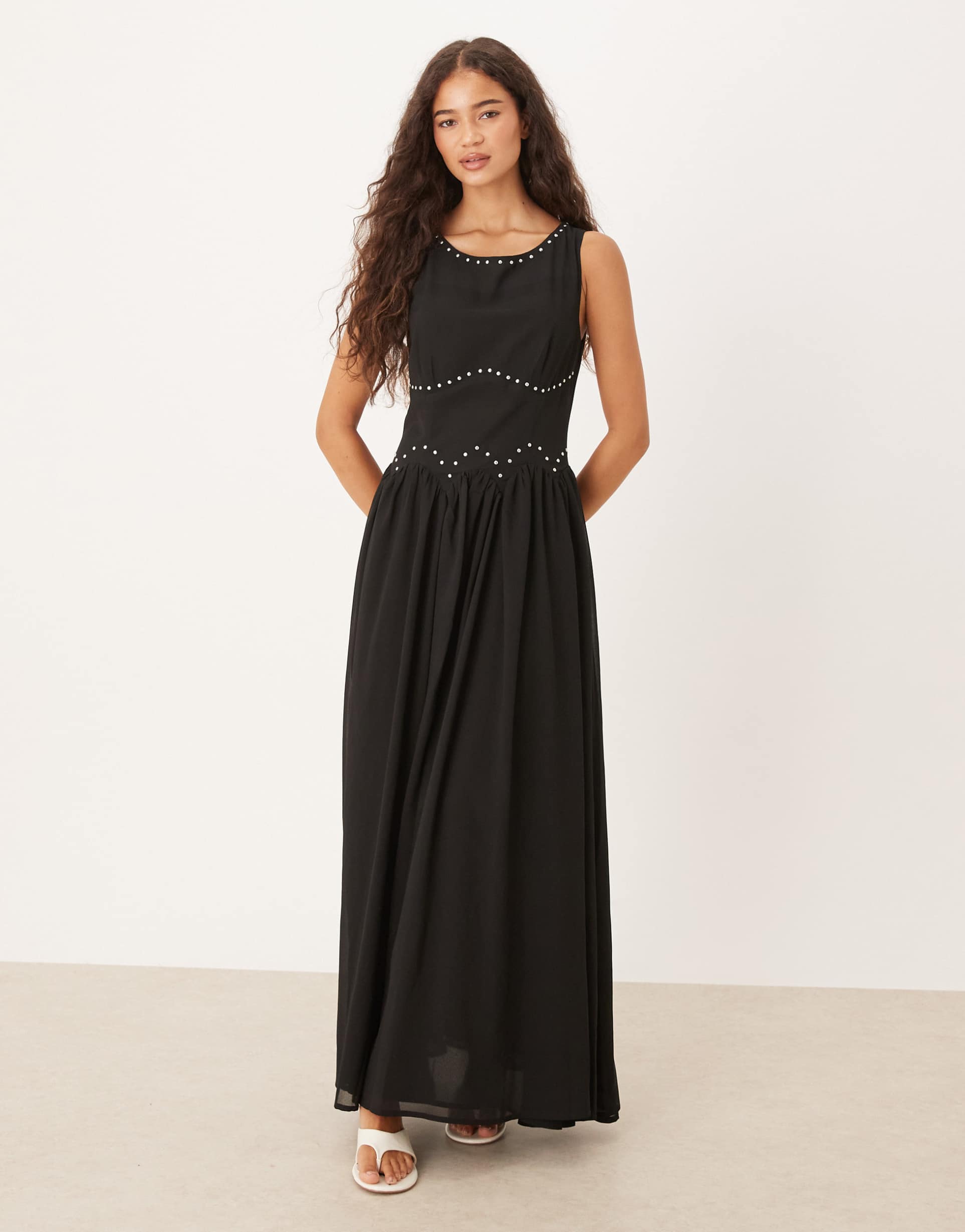 never fully dressed studded sheer maxi dress in black