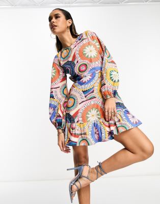 Never Fully Dressed – Sukienka mini z bawełnianej popeliny z nadrukiem szydełkowanego wzoru
