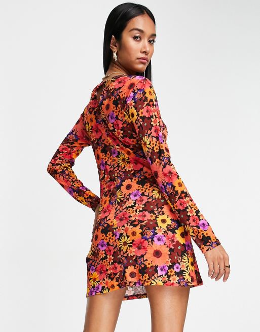 Never Fully Dressed – Sukienka mini z długimi rękawami w jaskrawe kwiaty, 2 z 4