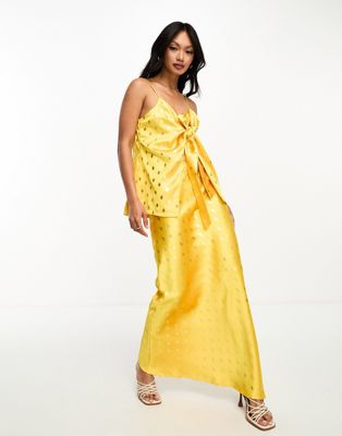 Never Fully Dressed sunshine tie maxi skirt co-ord in golden yellow - ASOS Price Checker