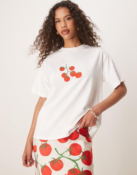 Never Fully Dressed - T-shirt d'ensemble rétréci avec motif tomates - Blanc - view 1