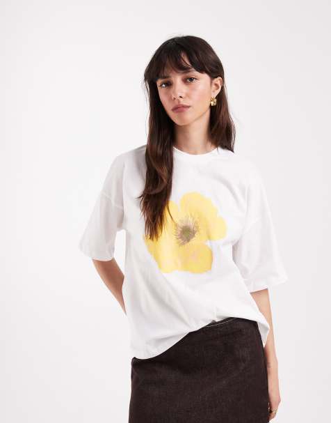 Never Fully Dressed - T-shirt van katoen met bloemenprint in geel - view 1