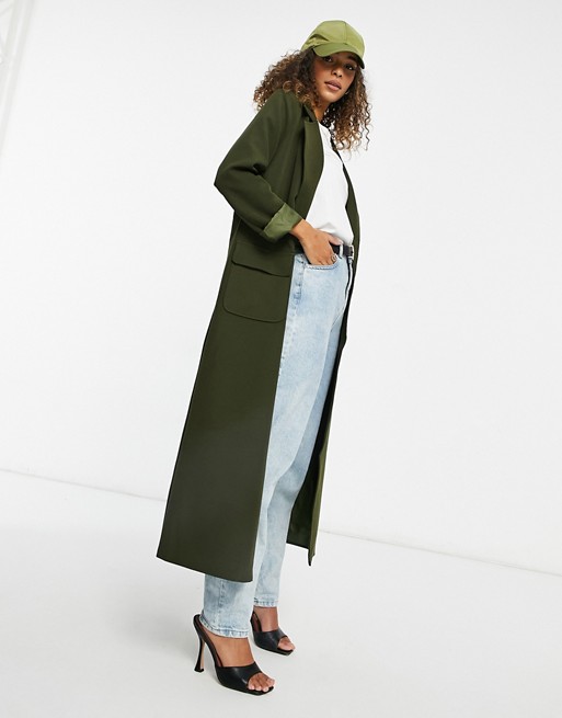 Never Fully Dressed tailored maxi jacket in khaki