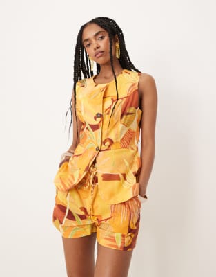 tailored vest in abstract print - part of a set-Multi