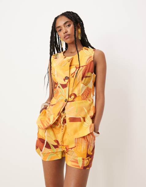 Never Fully Dressed tailored waistcoat co-ord in abstract print