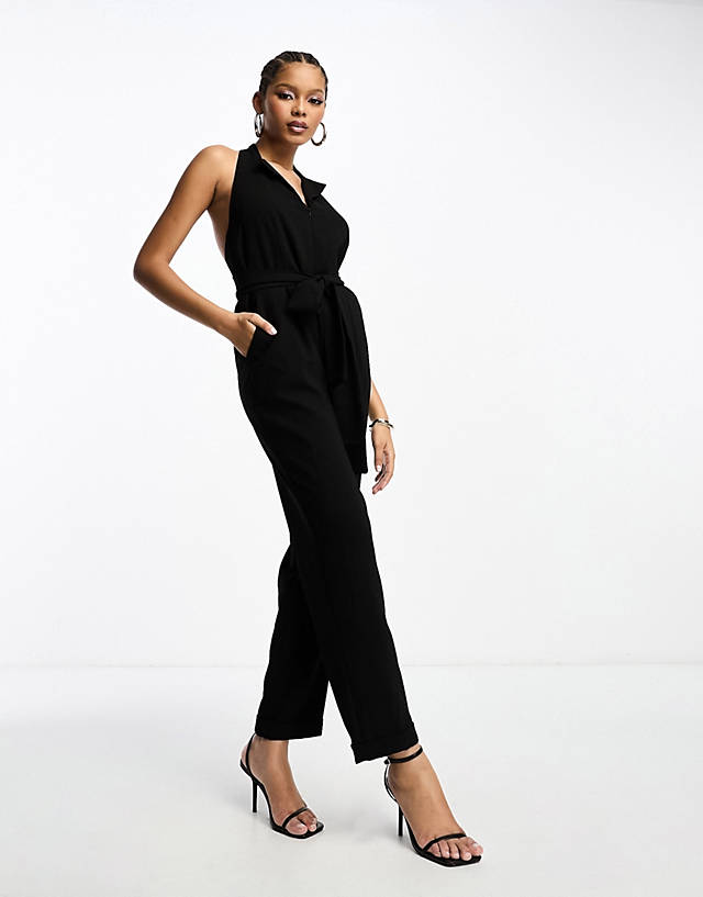 Never Fully Dressed - tailored wrap jumpsuit in black