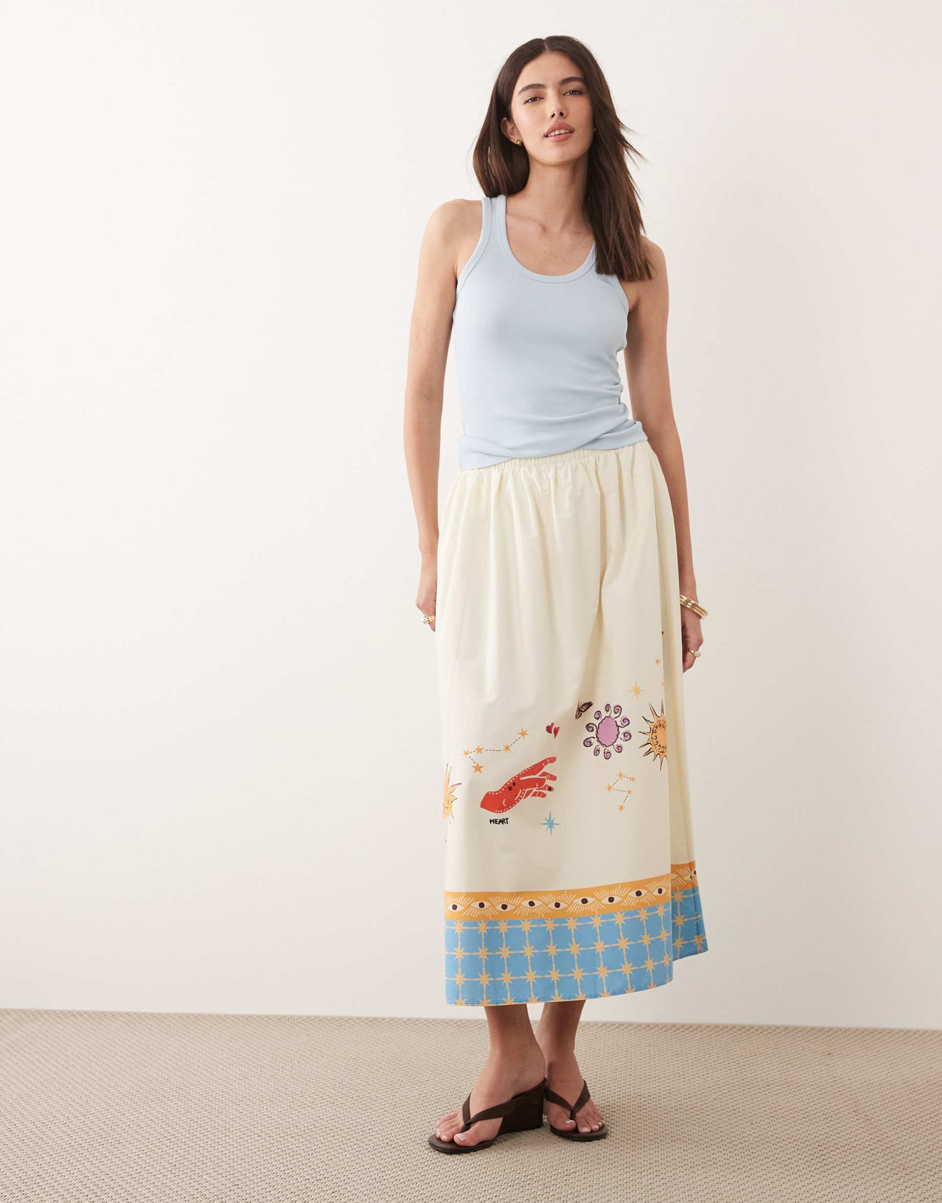 never fully dressed talia skirt in cream celestial print