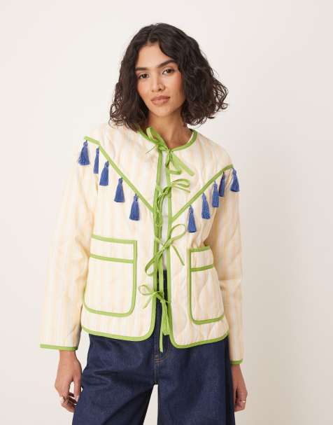 Never Fully Dressed tassel trim stripe jacket in cream - view 1