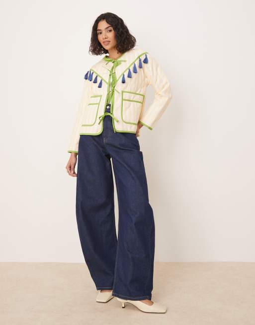 Never Fully Dressed tassel trim striped jacket in cream, 4 of 4