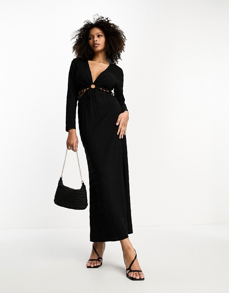 Never Fully Dressed textured cut-out tassel midaxi dress in black