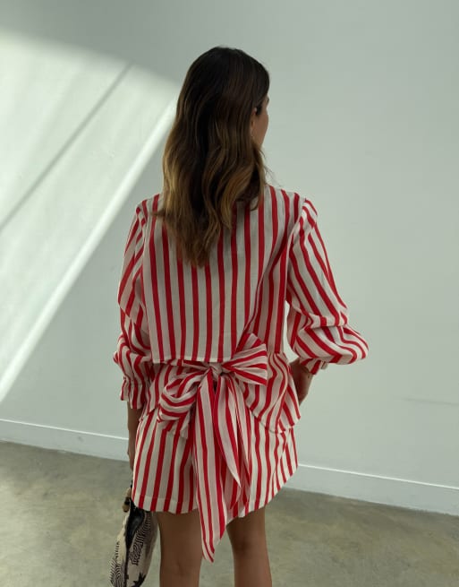 red and white striped dress zara DORIAN STRIPES  Dovima Paris Linen with matching cotton slipAdjustable waist tie with tasselsCare Zara - Striped Dress -