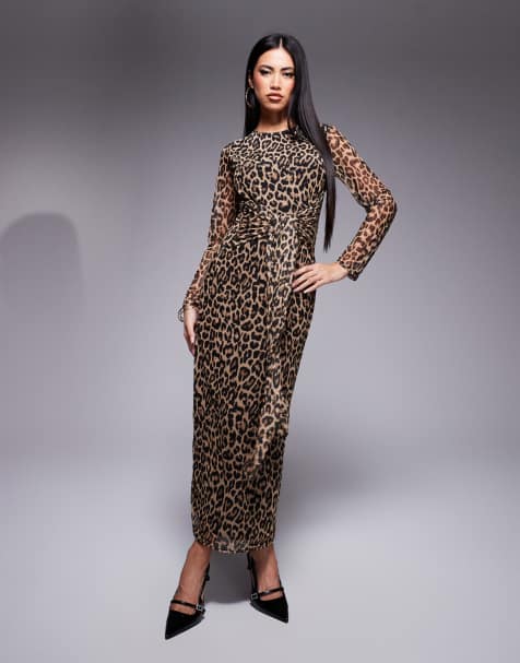 Never Fully Dressed tie front mesh midaxi dress in leopard - view 1