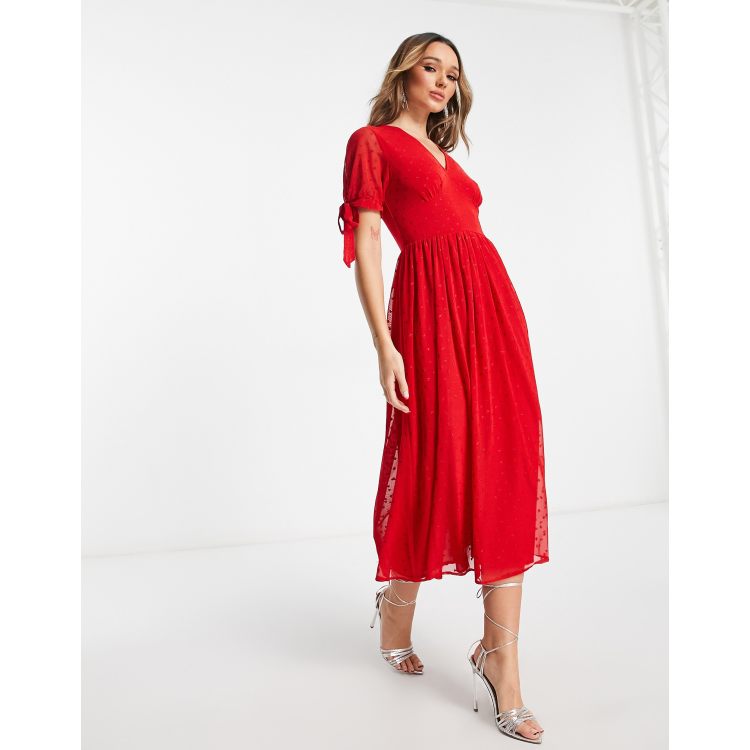 Never Fully Dressed tie sleeve glitter heart maxi dress in red