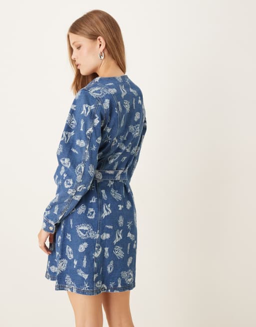 never fully dressed denim dress Never Fully Dressed Plus long sleeve mesh maxi dress in denim motif print