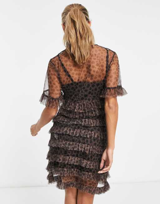 knee length dresses for ladies Ganni Tiered Mesh Mini Dress