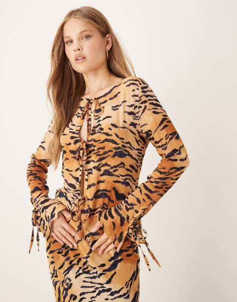 Never Fully Dressed – Tigermönstrad, skir topp med knytning framtill, del av set - view 1