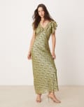 [Never Fully Dressed] Never Fully Dressed Tilda metallic ruffle maxi dress in olive jacquard-Green 16 Olive