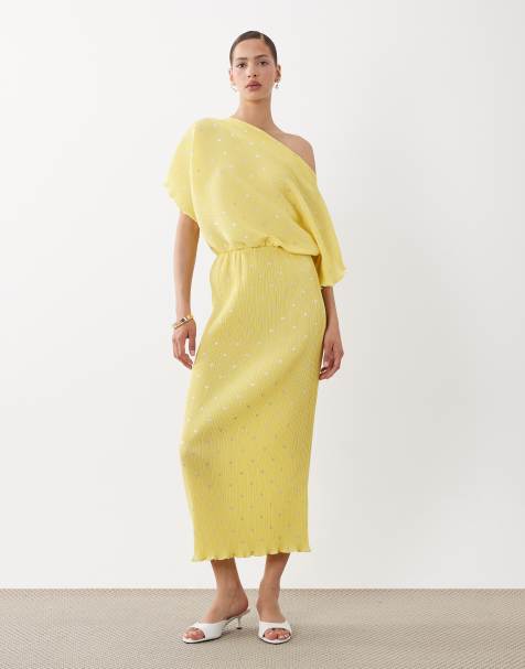 Never Fully Dressed – Tilly – Citrongul, plisserad maxiklänning med bara axlar - view 1