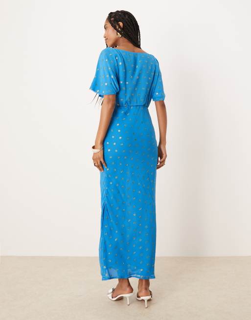 Never Fully Dressed Tilly metallic plisse maxi dress in blue