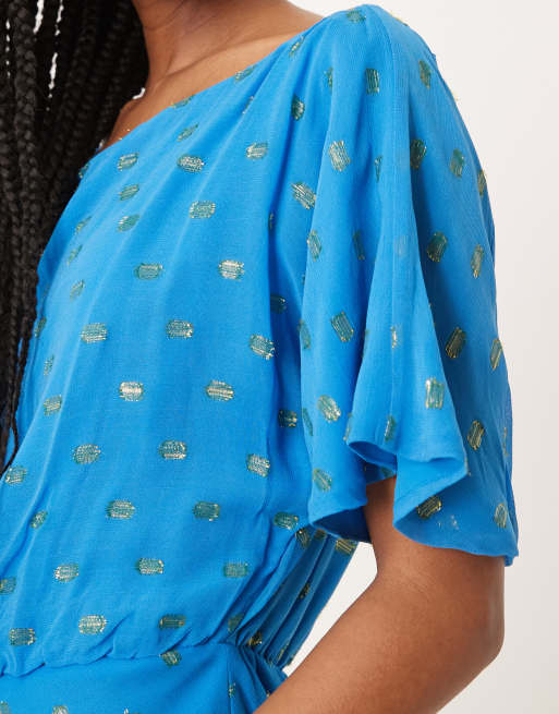 Never Fully Dressed Tilly metallic plisse maxi dress in blue