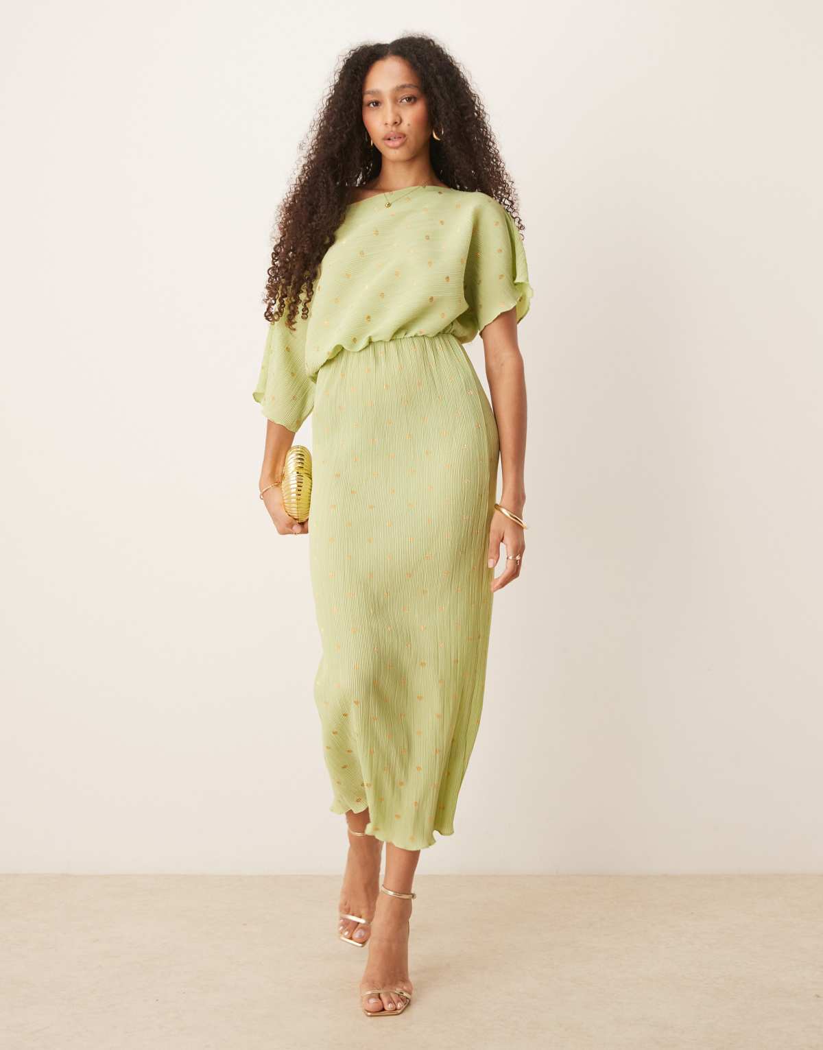Never Fully Dressed Tilly metallic plisse maxi dress in pistachio