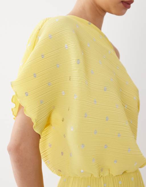 Never Fully Dressed Tilly off shoulder plisse maxi dress in lemon, 3 of 4