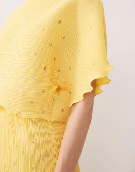 Never Fully Dressed Tilly off shoulder plisse maxi dress in metallic yellow spot, 4 of 4