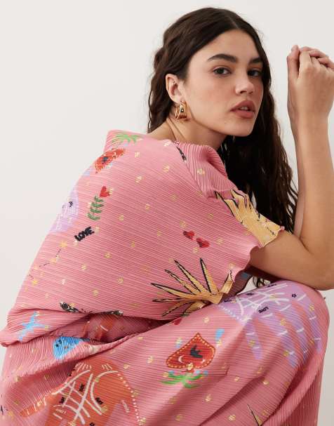 Never Fully Dressed Tilly off shoulder plisse maxi dress in pink celestial print - view 1