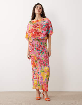 Never Fully Dressed Tilly Off Shoulder Plisse Maxi Dress In Multi