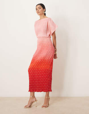 Tilly off-shoulder plisse maxi dress in sunset ombre-pink
