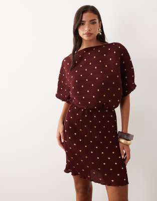 Never Fully Dressed Tilly Off Shoulder Plisse Mini Dress In Red