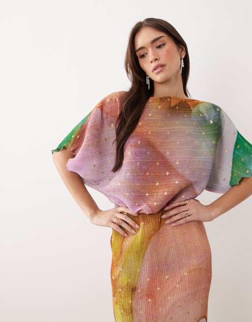 Never Fully Dressed - Tilly - Offshoulder-maxikjole i plissé med abstrakt ombre design, 2 af 4