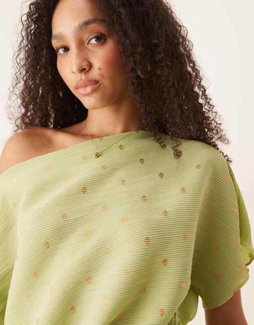 Never Fully Dressed – Tilly – Pistacjowa metaliczna sukienka plisowana maxi, 2 z 4