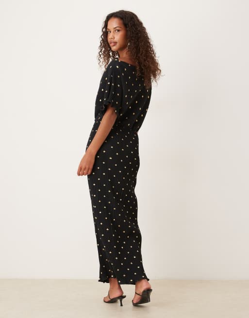 green emerald velvet dress Black Tilly Plisse Dress with Gold Fleck – Never Fully Dressed main image 1