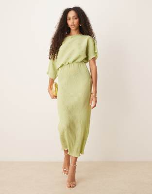 Never Fully Dressed - Tilly - Plissiertes Maxikleid in Pistaziengrün