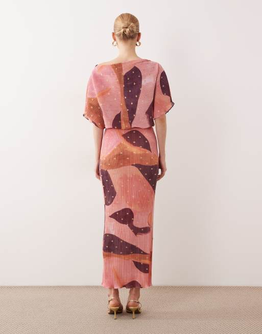 Never Fully Dressed - Tilly - Robe plissée longue à épaules dénudées avec motif à pois métallisé - Rose, 2 de 4