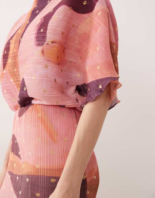 Never Fully Dressed - Tilly - Robe plissée longue à épaules dénudées avec motif à pois métallisé - Rose, 3 de 4