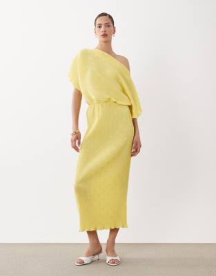 Tilly - Robe plissée longue à épaules dénudées - Jaune citron L