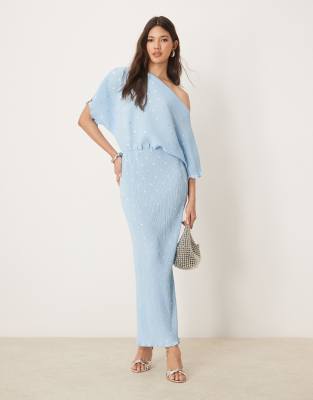 Never Fully Dressed - Tilly - Schulterfreies, plissiertes Midaxi-Kleid in Blau