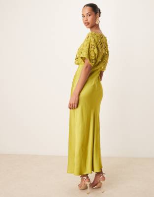 olive green one piece dress 1960s Olive Crochet Knit Dress – Nomad Vintage main image 1