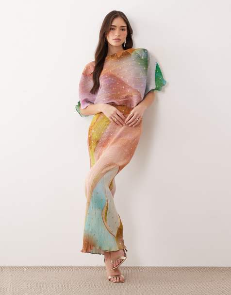 Never Fully Dressed - Tilly - Vestito lungo plissé con spalle scoperte con stampa astratta sfumata - view 1